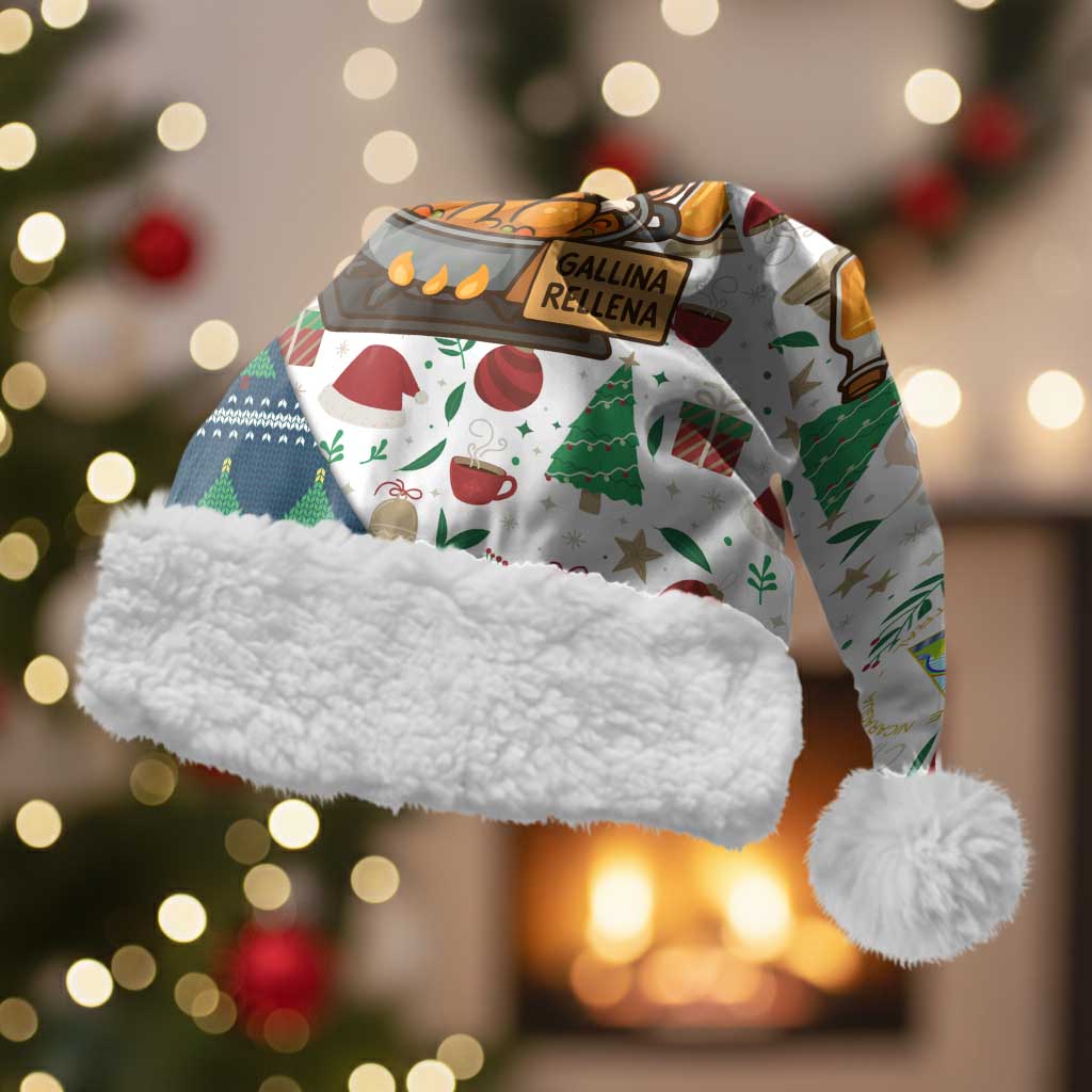Nicaragua Christmas Santa Hat with Santa Cooking Gallina Rellena Tree Flag and Festive Icons Design - Wonder Print Shop