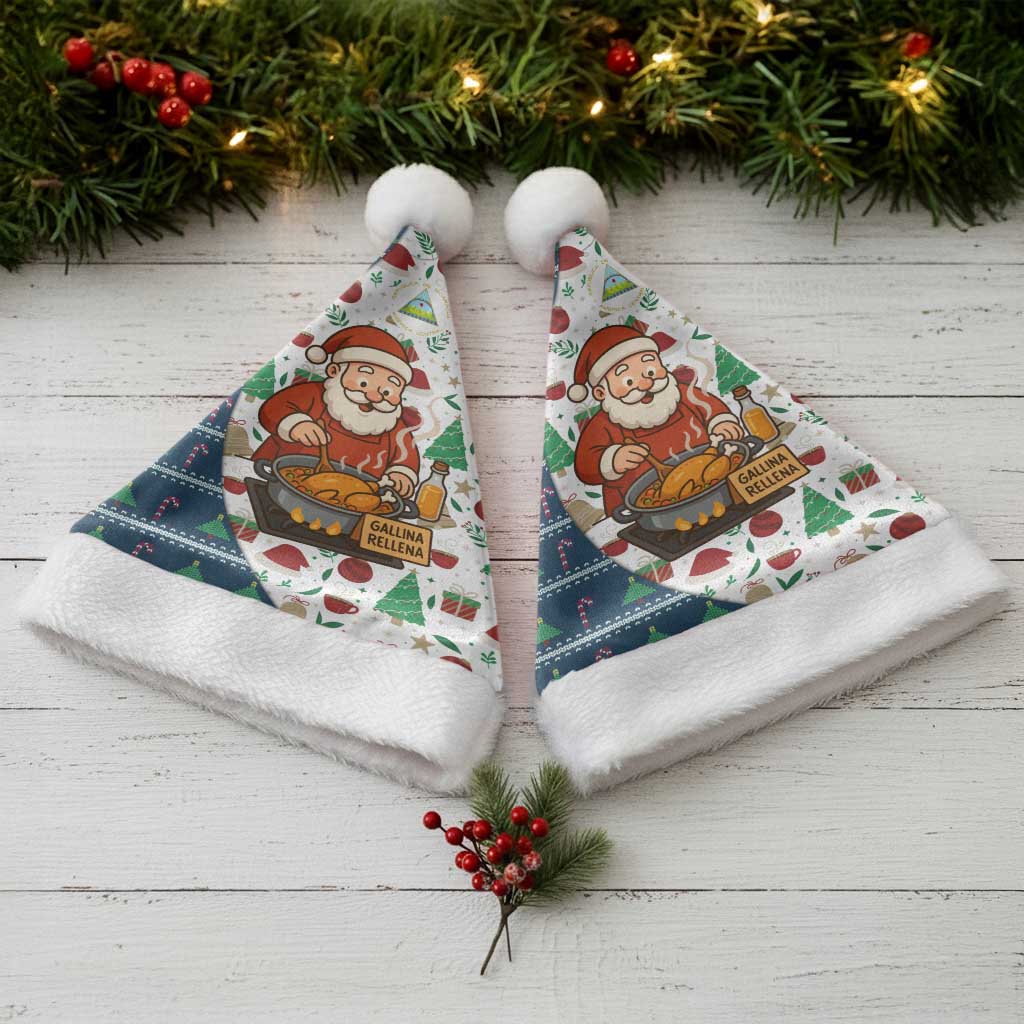 Nicaragua Christmas Santa Hat with Santa Cooking Gallina Rellena Tree Flag and Festive Icons Design - Wonder Print Shop