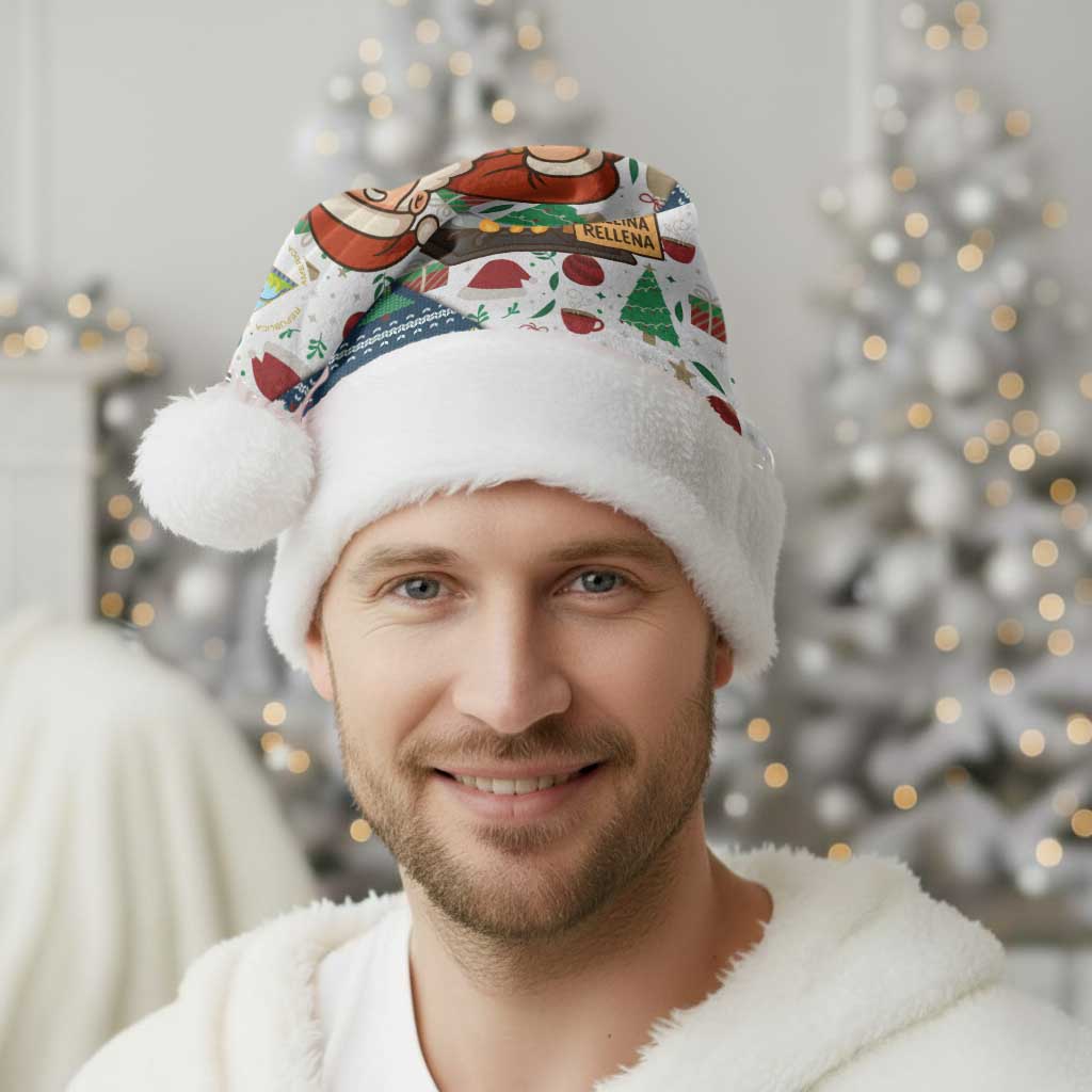 Nicaragua Christmas Santa Hat with Santa Cooking Gallina Rellena Tree Flag and Festive Icons Design - Wonder Print Shop