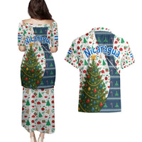 Nicaragua Christmas Couples Matching Puletasi and Hawaiian Shirt with Santa Cooking Gallina Rellena Tree Flag and Festive Icons Design - Wonder Print Shop