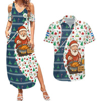 Nicaragua Christmas Couples Matching Summer Maxi Dress and Hawaiian Shirt with Santa Cooking Gallina Rellena Tree Flag and Festive Icons Design - Wonder Print Shop