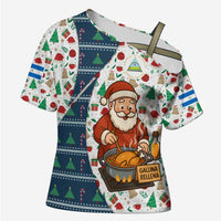 Nicaragua Christmas Cross Shoulder Shirt with Santa Cooking Gallina Rellena Tree Flag and Festive Icons Design - Wonder Print Shop
