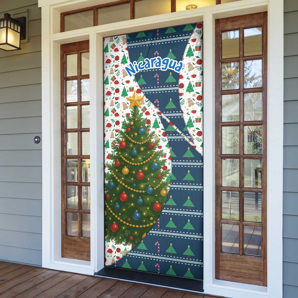 Nicaragua Christmas Door Cover with Santa Cooking Gallina Rellena Tree Flag and Festive Icons Design - Wonder Print Shop