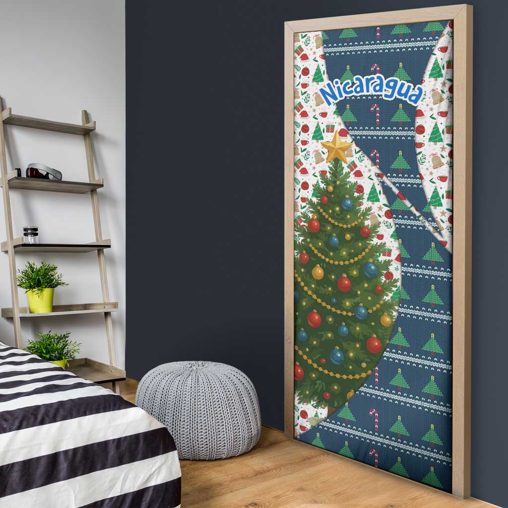 Nicaragua Christmas Door Cover with Santa Cooking Gallina Rellena Tree Flag and Festive Icons Design - Wonder Print Shop