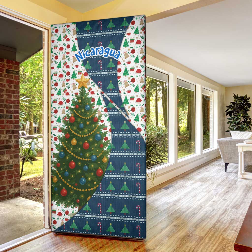 Nicaragua Christmas Door Cover with Santa Cooking Gallina Rellena Tree Flag and Festive Icons Design - Wonder Print Shop