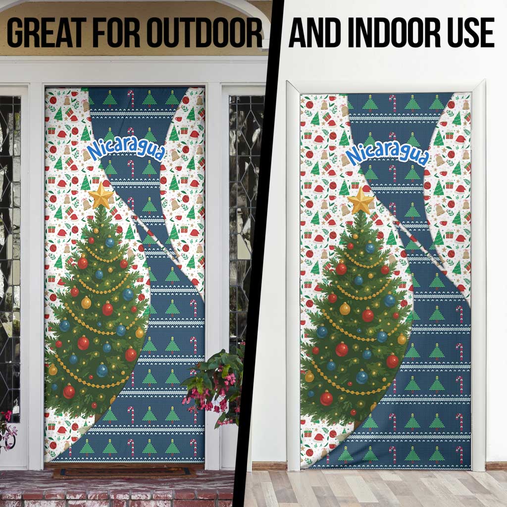 Nicaragua Christmas Door Cover with Santa Cooking Gallina Rellena Tree Flag and Festive Icons Design - Wonder Print Shop