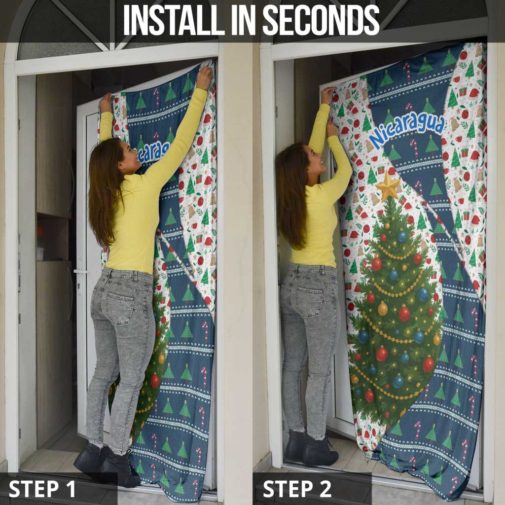 Nicaragua Christmas Door Cover with Santa Cooking Gallina Rellena Tree Flag and Festive Icons Design - Wonder Print Shop