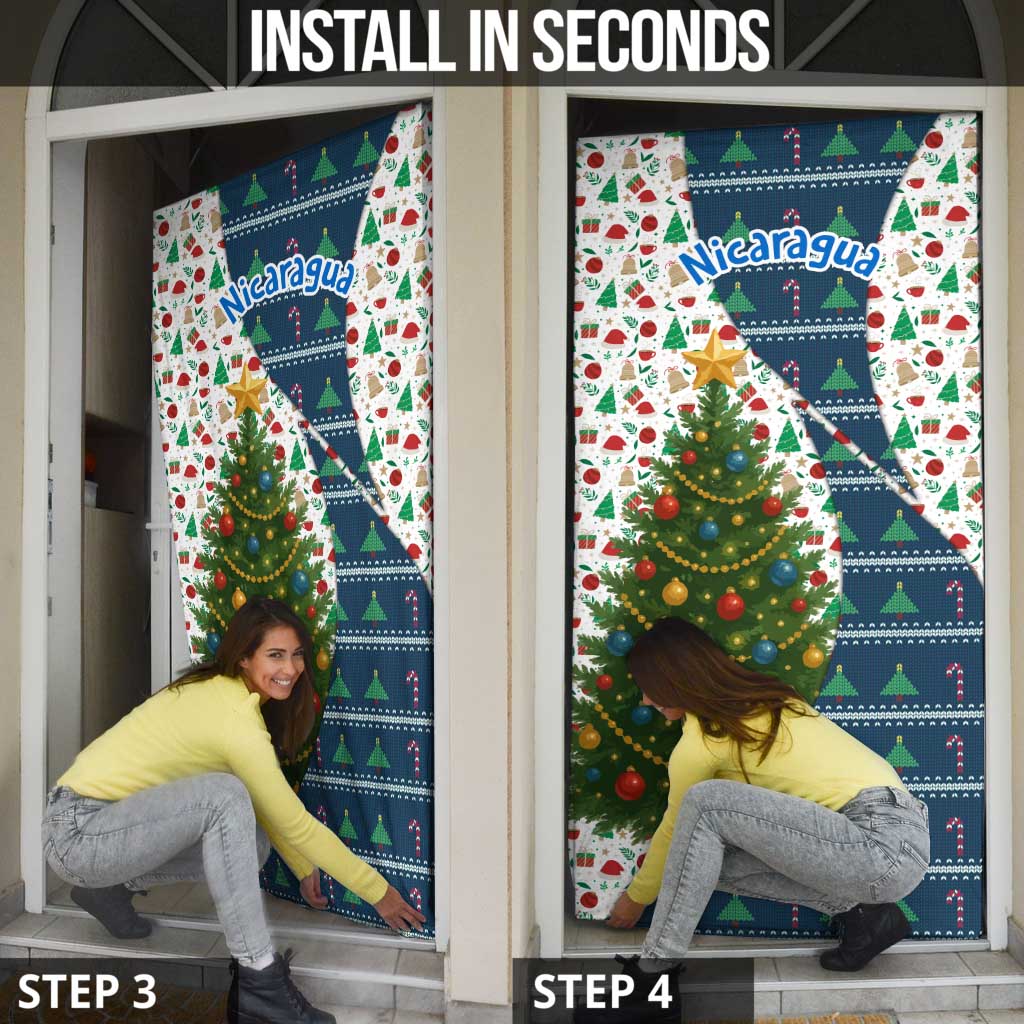 Nicaragua Christmas Door Cover with Santa Cooking Gallina Rellena Tree Flag and Festive Icons Design - Wonder Print Shop