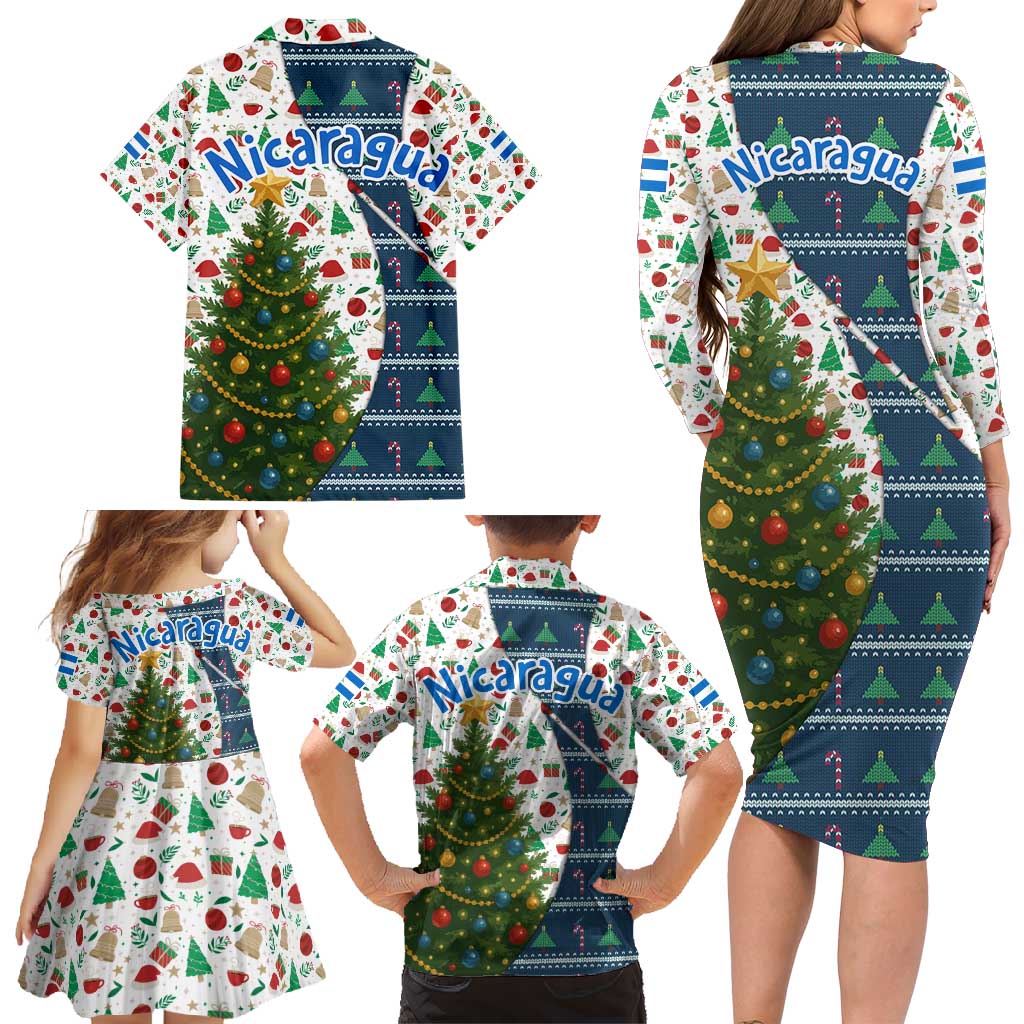 Nicaragua Christmas Family Matching Long Sleeve Bodycon Dress and Hawaiian Shirt with Santa Cooking Gallina Rellena Tree Flag and Festive Icons Design - Wonder Print Shop