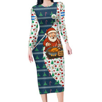 Nicaragua Christmas Family Matching Long Sleeve Bodycon Dress and Hawaiian Shirt with Santa Cooking Gallina Rellena Tree Flag and Festive Icons Design - Wonder Print Shop