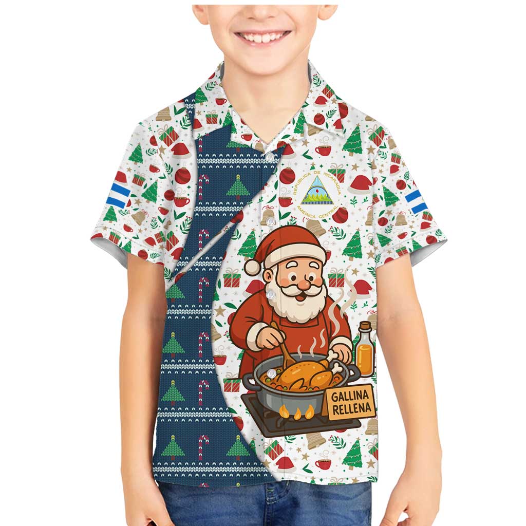 Nicaragua Christmas Family Matching Mermaid Dress and Hawaiian Shirt with Santa Cooking Gallina Rellena Tree Flag and Festive Icons Design - Wonder Print Shop