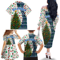 Nicaragua Christmas Family Matching Off The Shoulder Long Sleeve Dress and Hawaiian Shirt with Santa Cooking Gallina Rellena Tree Flag and Festive Icons Design - Wonder Print Shop