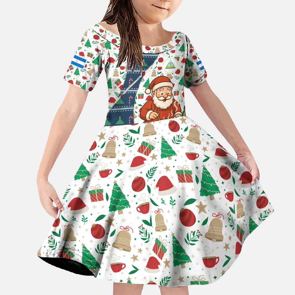 Nicaragua Christmas Family Matching Off Shoulder Maxi Dress and Hawaiian Shirt with Santa Cooking Gallina Rellena Tree Flag and Festive Icons Design - Wonder Print Shop
