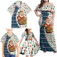 Nicaragua Christmas Family Matching Off Shoulder Maxi Dress and Hawaiian Shirt with Santa Cooking Gallina Rellena Tree Flag and Festive Icons Design - Wonder Print Shop