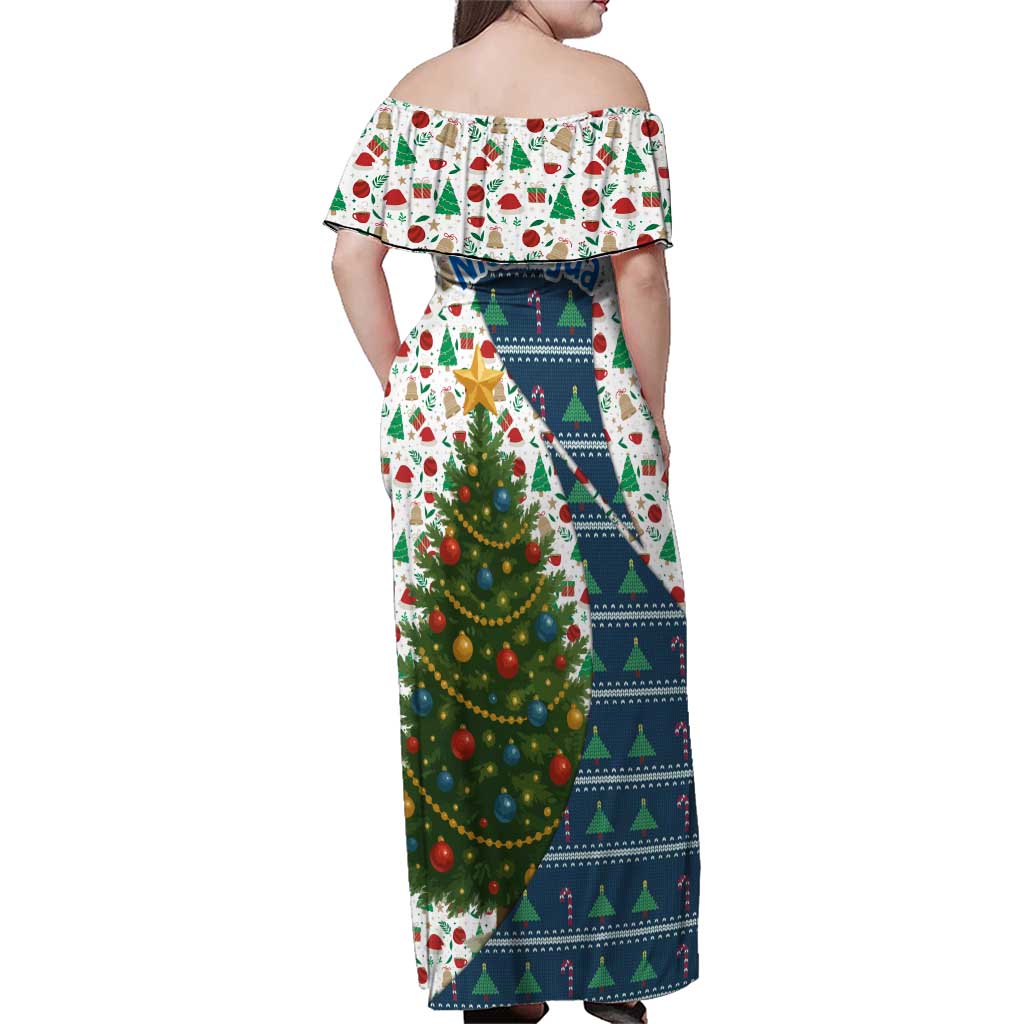 Nicaragua Christmas Family Matching Off Shoulder Maxi Dress and Hawaiian Shirt with Santa Cooking Gallina Rellena Tree Flag and Festive Icons Design - Wonder Print Shop