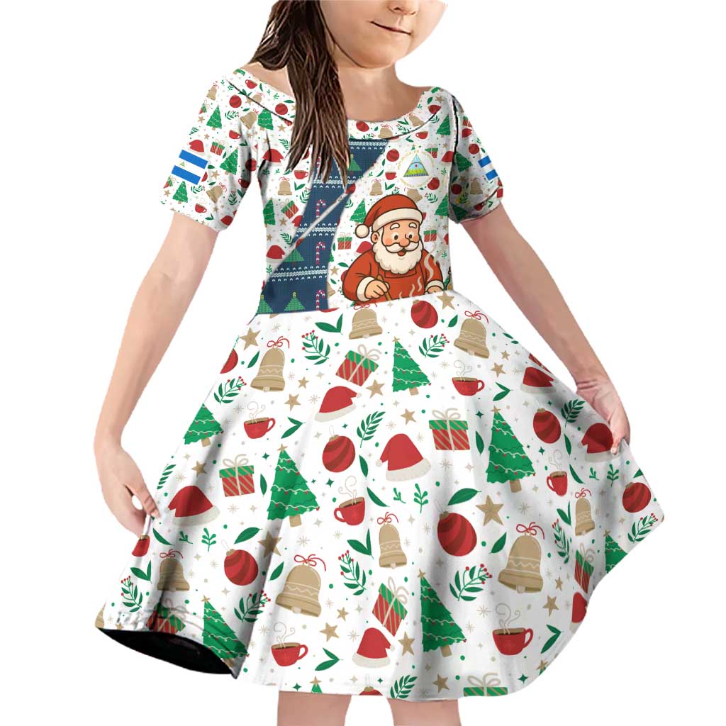 Nicaragua Christmas Family Matching Off Shoulder Short Dress and Hawaiian Shirt with Santa Cooking Gallina Rellena Tree Flag and Festive Icons Design - Wonder Print Shop