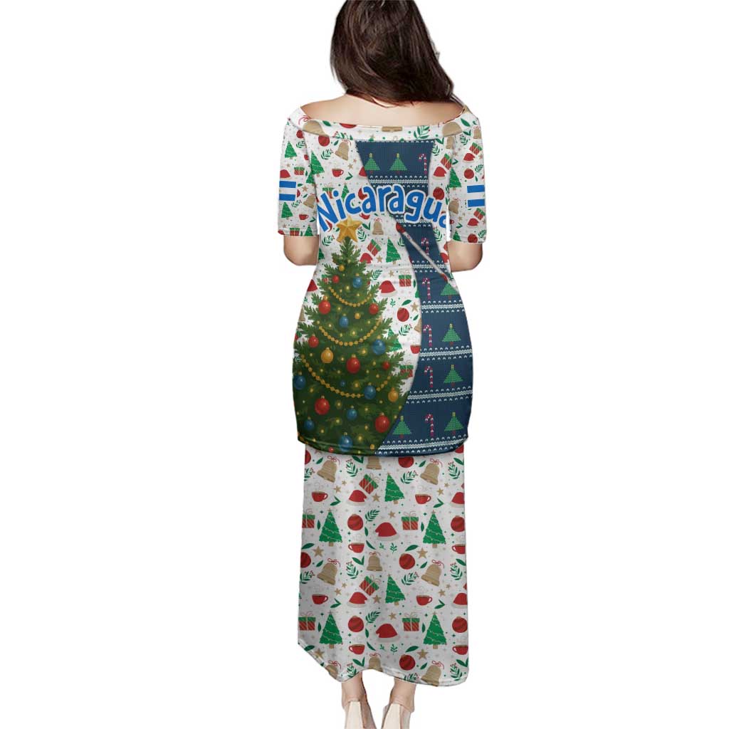 Nicaragua Christmas Family Matching Puletasi and Hawaiian Shirt with Santa Cooking Gallina Rellena Tree Flag and Festive Icons Design - Wonder Print Shop