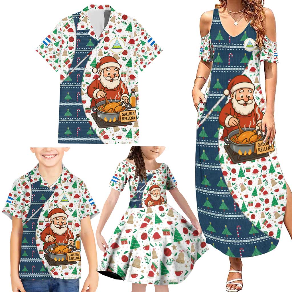 Nicaragua Christmas Family Matching Summer Maxi Dress and Hawaiian Shirt with Santa Cooking Gallina Rellena Tree Flag and Festive Icons Design - Wonder Print Shop
