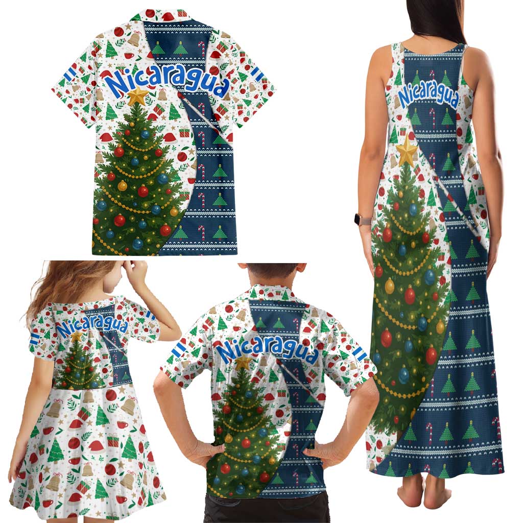 Nicaragua Christmas Family Matching Tank Maxi Dress and Hawaiian Shirt with Santa Cooking Gallina Rellena Tree Flag and Festive Icons Design - Wonder Print Shop