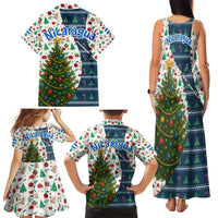 Nicaragua Christmas Family Matching Tank Maxi Dress and Hawaiian Shirt with Santa Cooking Gallina Rellena Tree Flag and Festive Icons Design - Wonder Print Shop