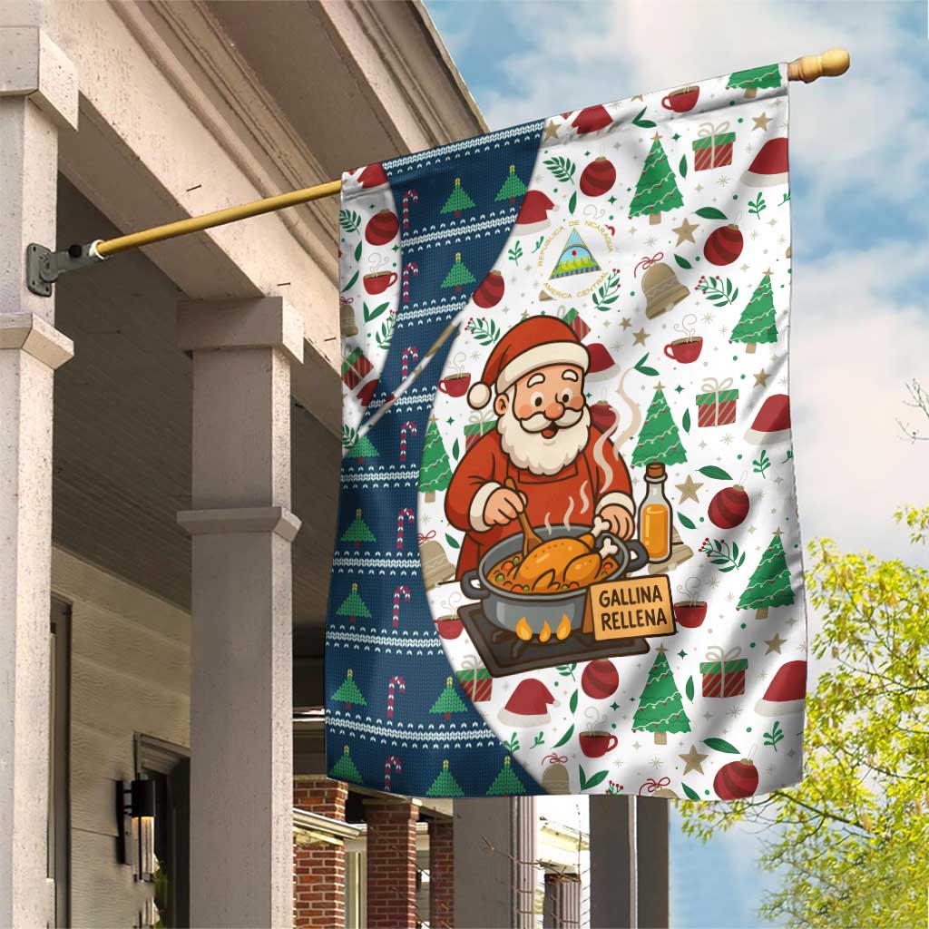 Nicaragua Christmas Garden Flag with Santa Cooking Gallina Rellena Tree Flag and Festive Icons Design - Wonder Print Shop