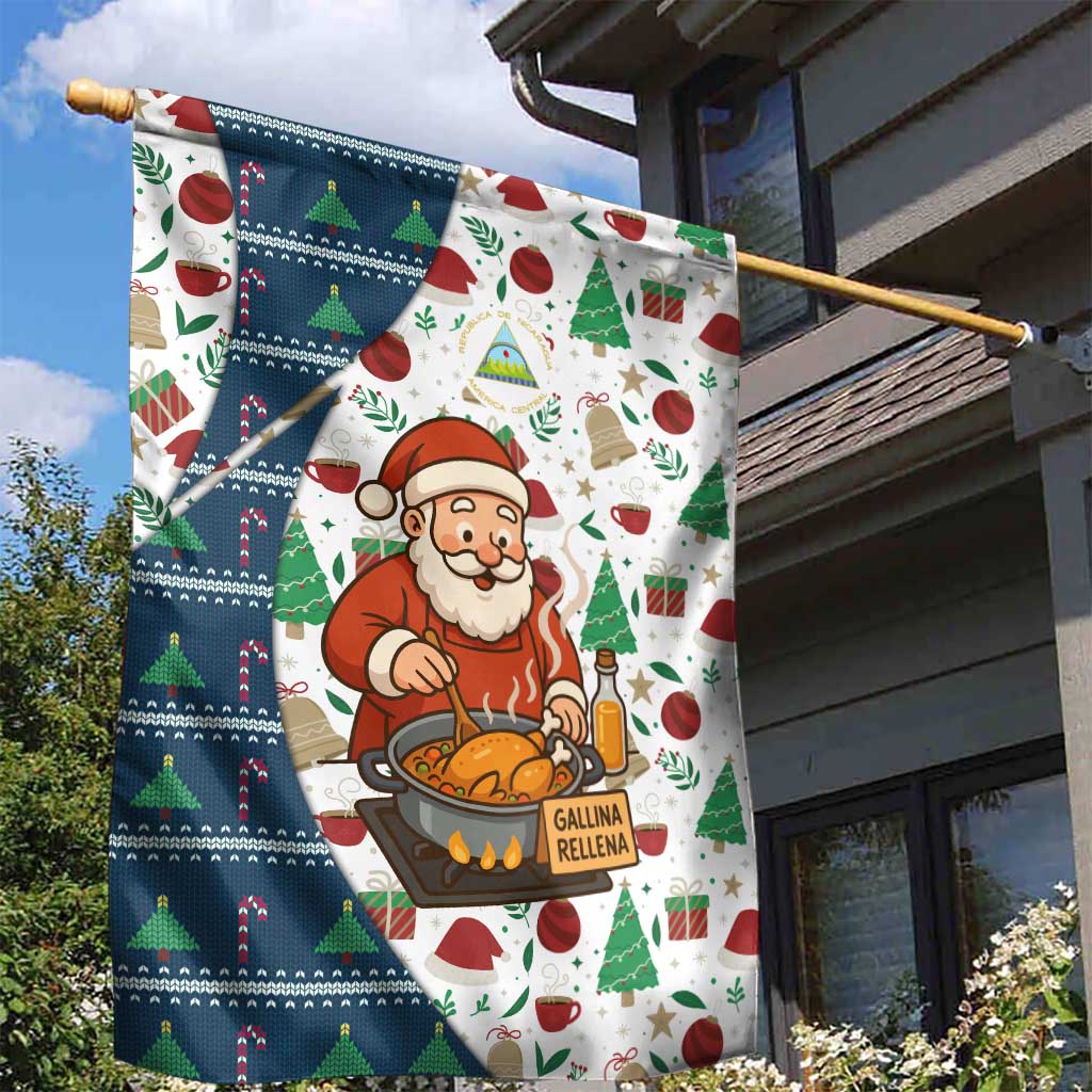 Nicaragua Christmas Garden Flag with Santa Cooking Gallina Rellena Tree Flag and Festive Icons Design - Wonder Print Shop