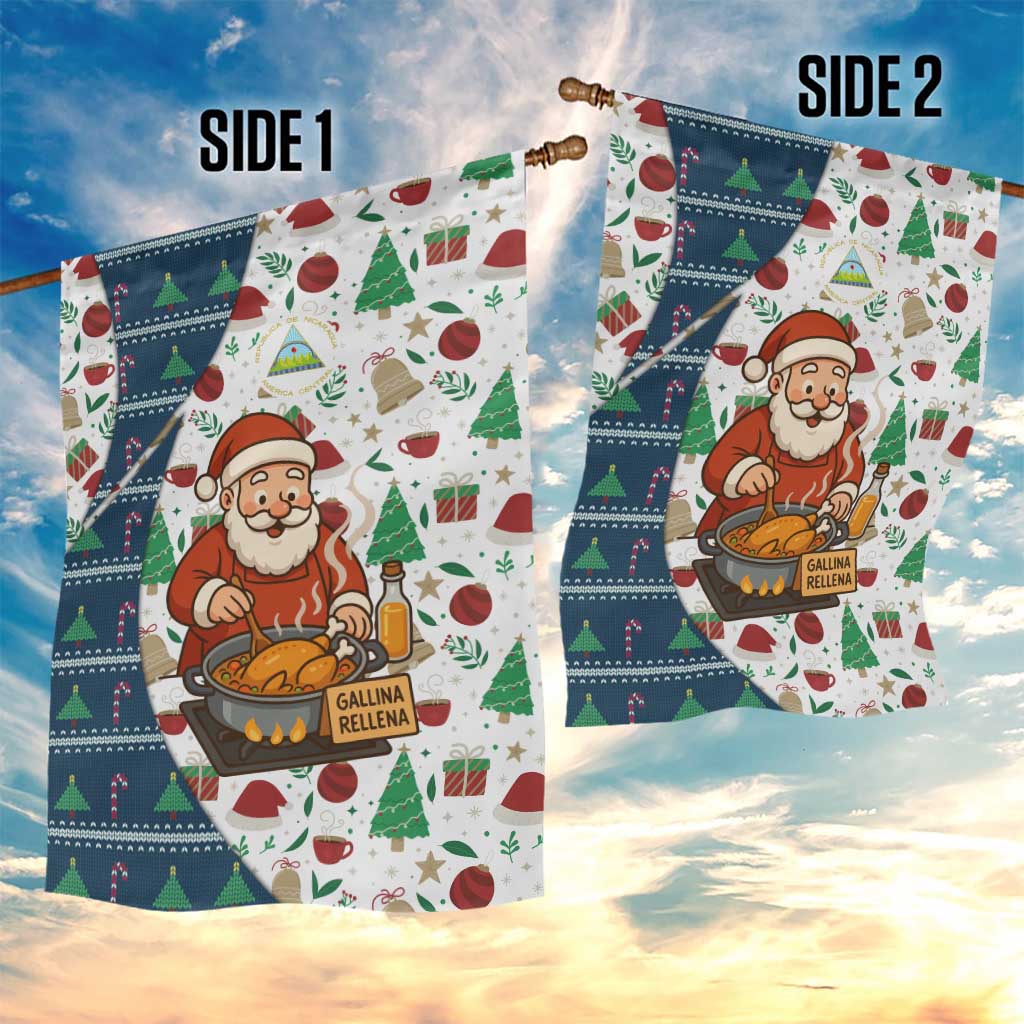 Nicaragua Christmas Garden Flag with Santa Cooking Gallina Rellena Tree Flag and Festive Icons Design - Wonder Print Shop