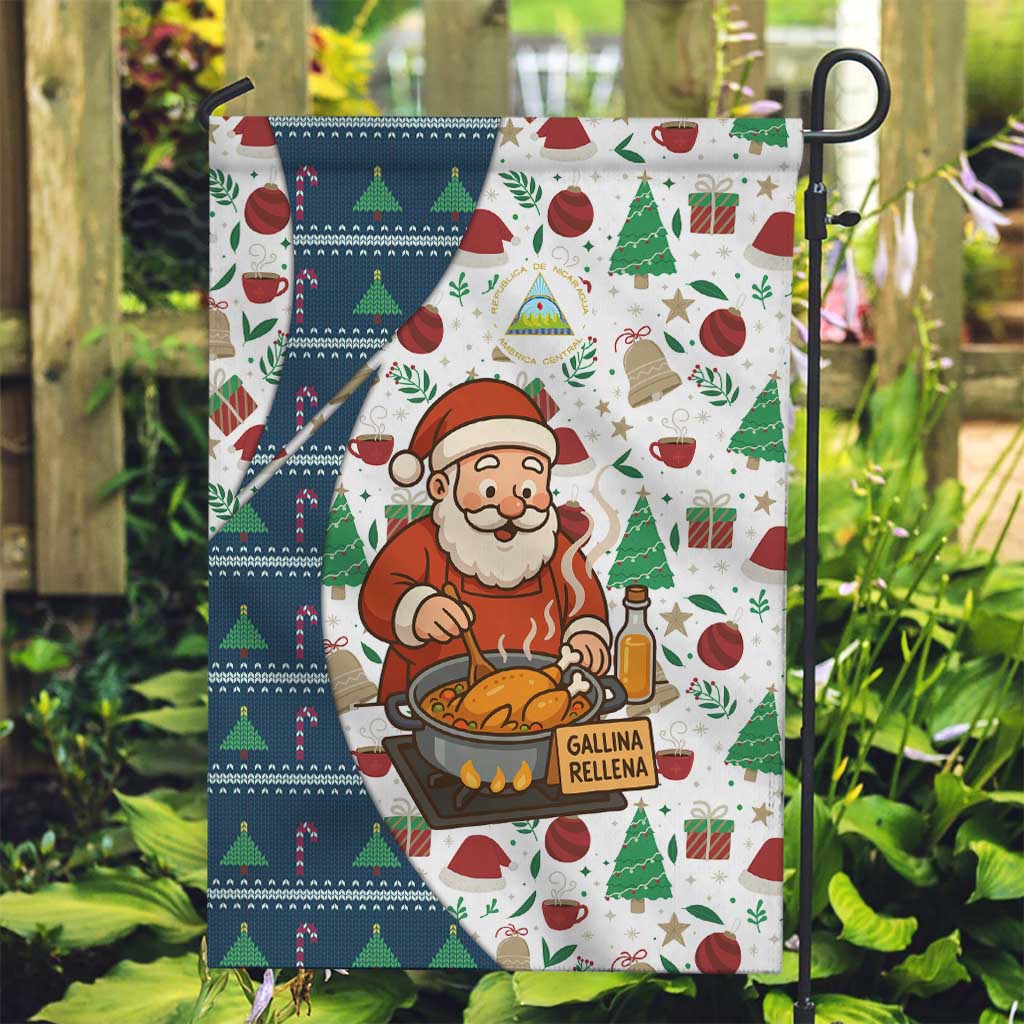 Nicaragua Christmas Garden Flag with Santa Cooking Gallina Rellena Tree Flag and Festive Icons Design - Wonder Print Shop