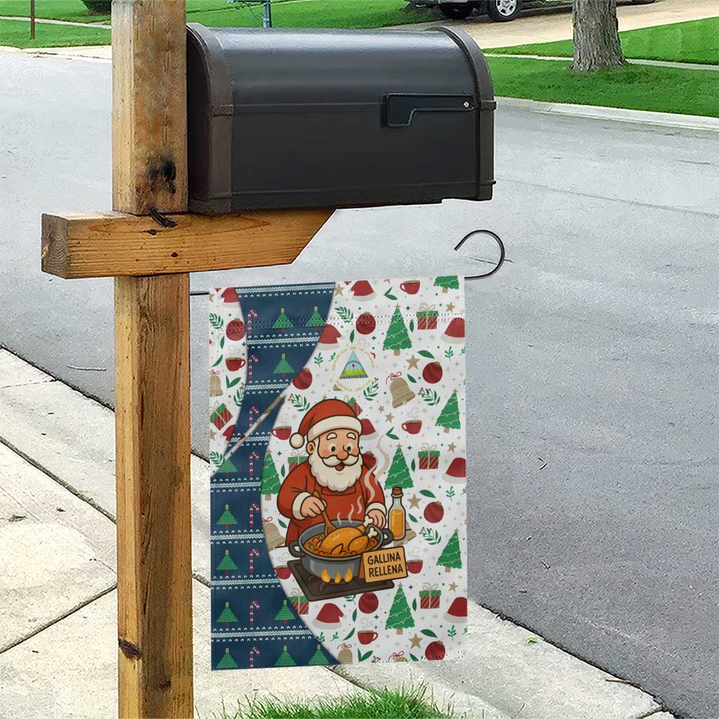 Nicaragua Christmas Garden Flag with Santa Cooking Gallina Rellena Tree Flag and Festive Icons Design - Wonder Print Shop