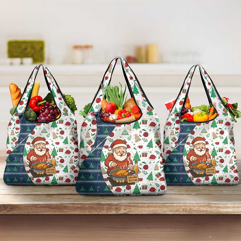 Nicaragua Christmas Grocery Bag with Santa Cooking Gallina Rellena Tree Flag and Festive Icons Design - Wonder Print Shop