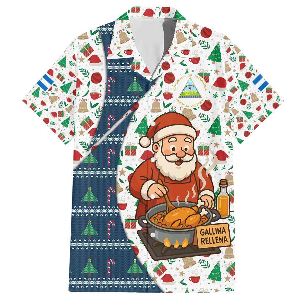 Nicaragua Christmas Hawaiian Shirt with Santa Cooking Gallina Rellena Tree Flag and Festive Icons Design - Wonder Print Shop