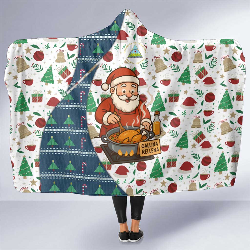 Nicaragua Christmas Hooded Blanket with Santa Cooking Gallina Rellena Tree Flag and Festive Icons Design - Wonder Print Shop