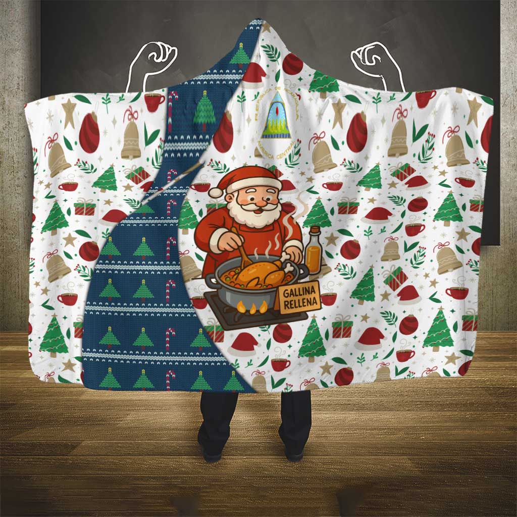 Nicaragua Christmas Hooded Blanket with Santa Cooking Gallina Rellena Tree Flag and Festive Icons Design - Wonder Print Shop