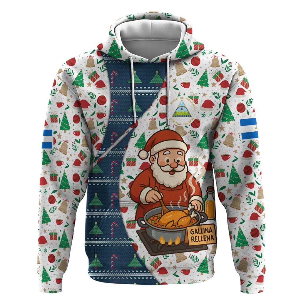 Nicaragua Christmas Hoodie with Santa Cooking Gallina Rellena Tree Flag and Festive Icons Design - Wonder Print Shop