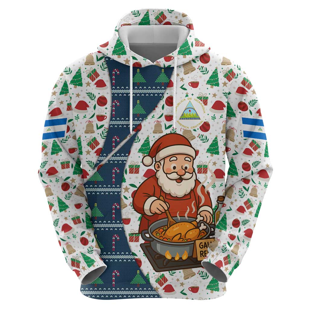 Nicaragua Christmas Hoodie with Santa Cooking Gallina Rellena Tree Flag and Festive Icons Design - Wonder Print Shop
