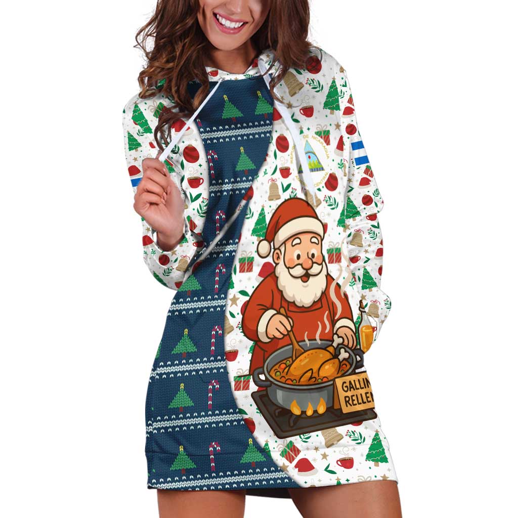 Nicaragua Christmas Hoodie Dress with Santa Cooking Gallina Rellena Tree Flag and Festive Icons Design - Wonder Print Shop