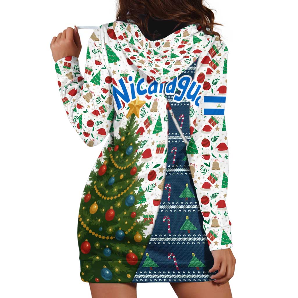 Nicaragua Christmas Hoodie Dress with Santa Cooking Gallina Rellena Tree Flag and Festive Icons Design - Wonder Print Shop