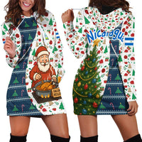 Nicaragua Christmas Hoodie Dress with Santa Cooking Gallina Rellena Tree Flag and Festive Icons Design - Wonder Print Shop