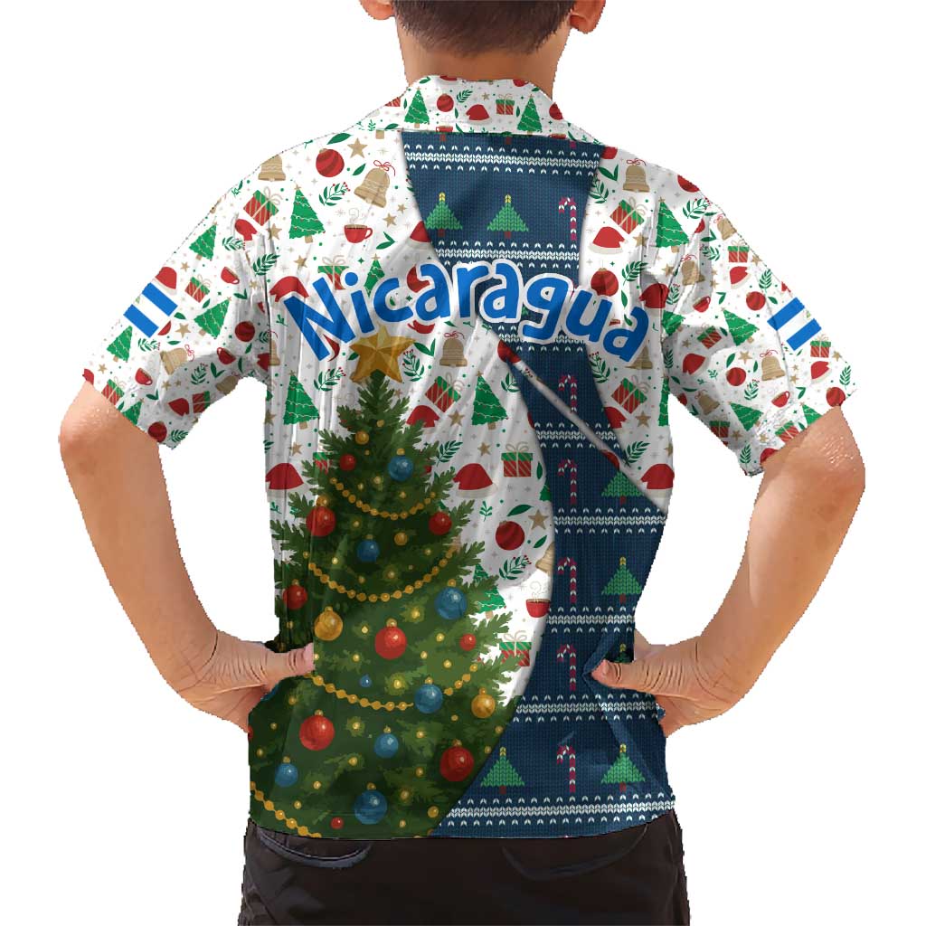 Nicaragua Christmas Kid Hawaiian Shirt with Santa Cooking Gallina Rellena Tree Flag and Festive Icons Design - Wonder Print Shop