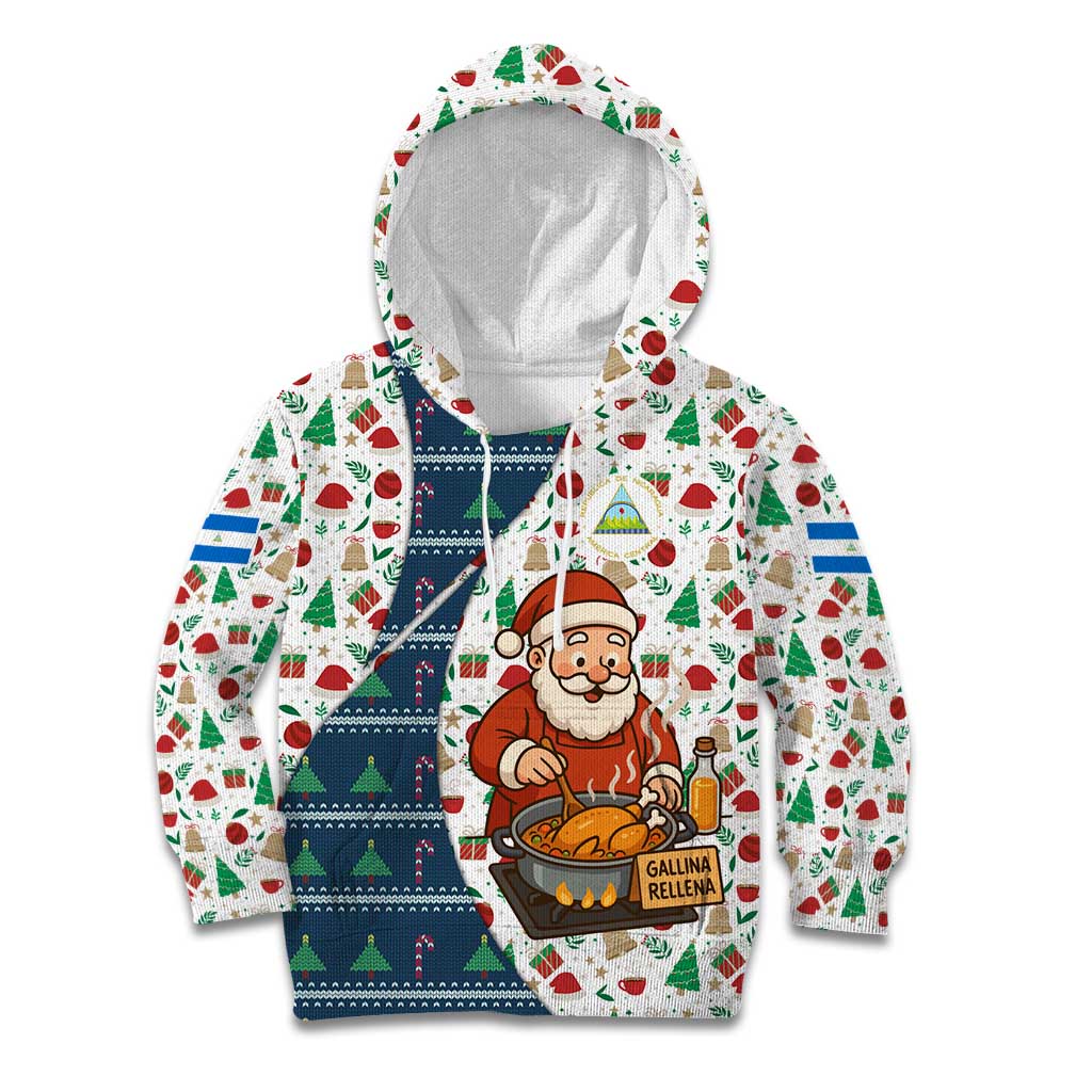 Nicaragua Christmas Kid Hoodie with Santa Cooking Gallina Rellena Tree Flag and Festive Icons Design - Wonder Print Shop