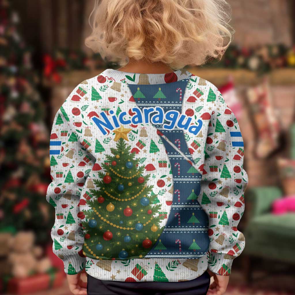 Nicaragua Christmas Kid Ugly Christmas Sweater with Santa Cooking Gallina Rellena Tree Flag and Festive Icons Design - Wonder Print Shop