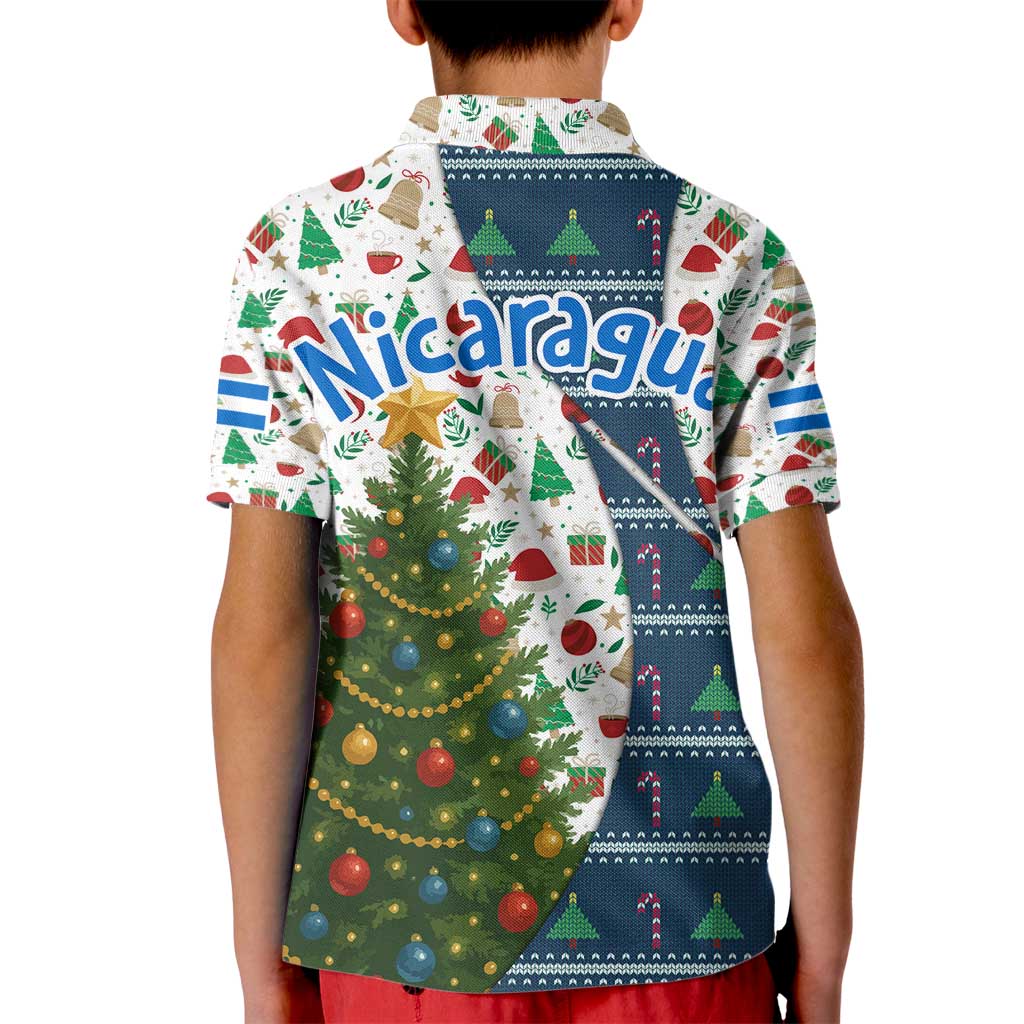 Nicaragua Christmas Kid Polo Shirt with Santa Cooking Gallina Rellena Tree Flag and Festive Icons Design - Wonder Print Shop