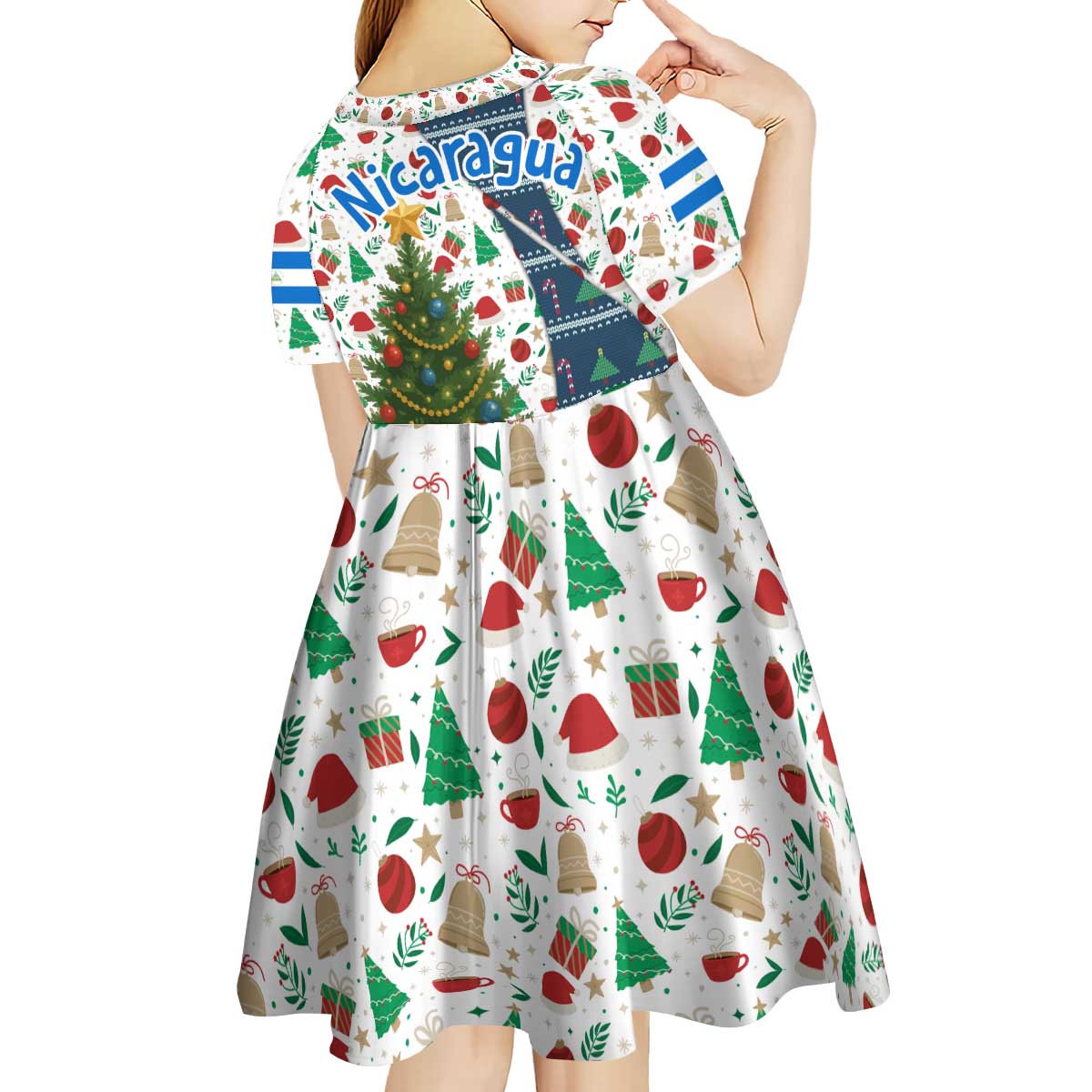 Nicaragua Christmas Kid Short Sleeve Dress with Santa Cooking Gallina Rellena Tree Flag and Festive Icons Design - Wonder Print Shop