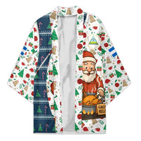 Nicaragua Christmas Kimono with Santa Cooking Gallina Rellena Tree Flag and Festive Icons Design - Wonder Print Shop