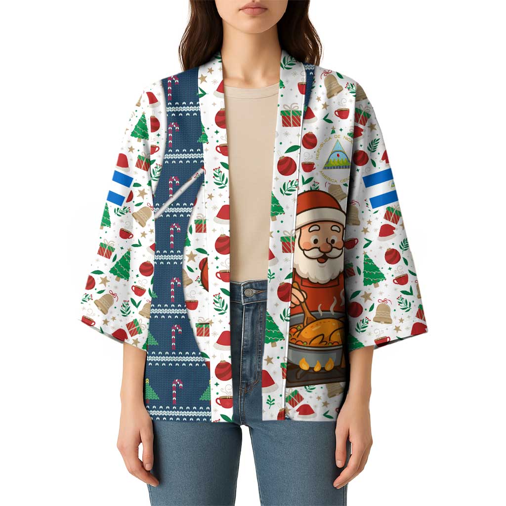 Nicaragua Christmas Kimono with Santa Cooking Gallina Rellena Tree Flag and Festive Icons Design - Wonder Print Shop