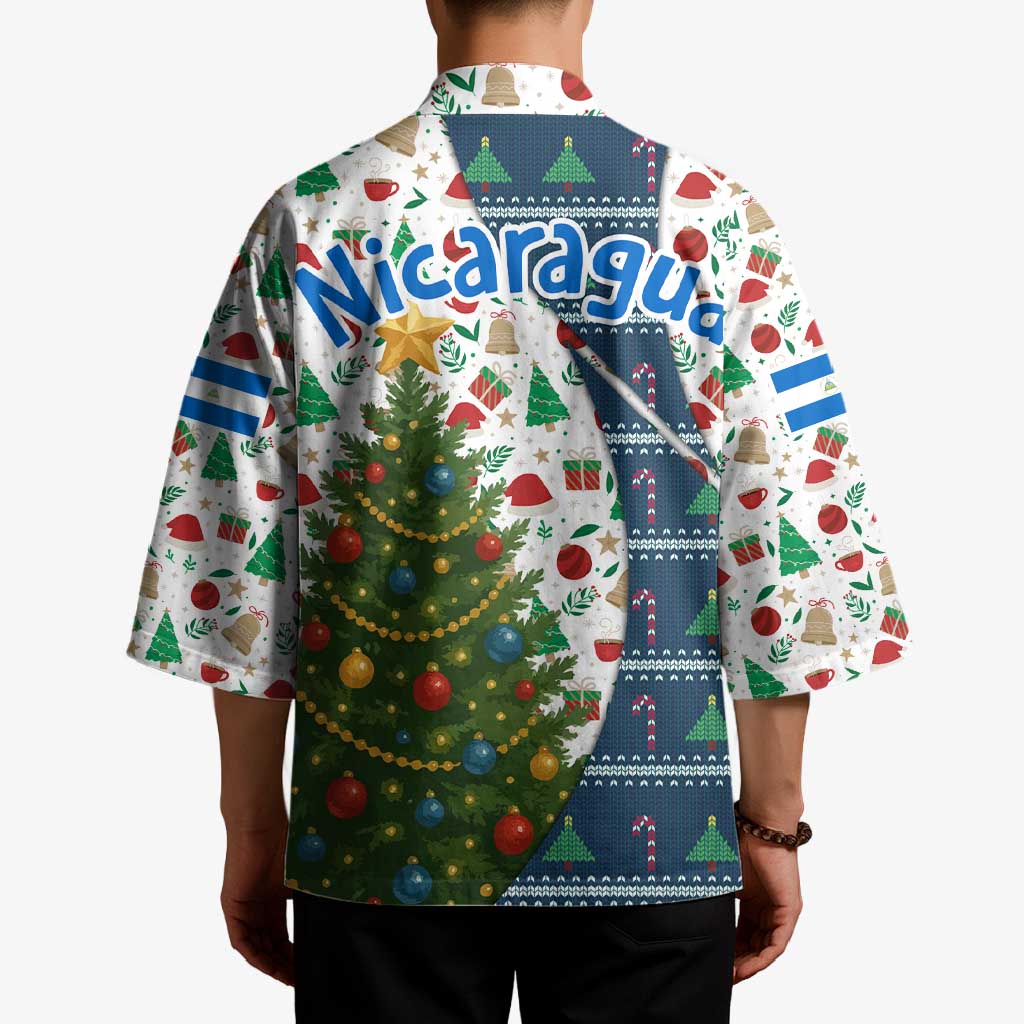 Nicaragua Christmas Kimono with Santa Cooking Gallina Rellena Tree Flag and Festive Icons Design - Wonder Print Shop