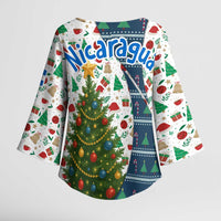Nicaragua Christmas Kimono Sleeve Blouse with Santa Cooking Gallina Rellena Tree Flag and Festive Icons Design - Wonder Print Shop