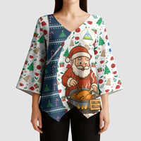 Nicaragua Christmas Kimono Sleeve Blouse with Santa Cooking Gallina Rellena Tree Flag and Festive Icons Design - Wonder Print Shop