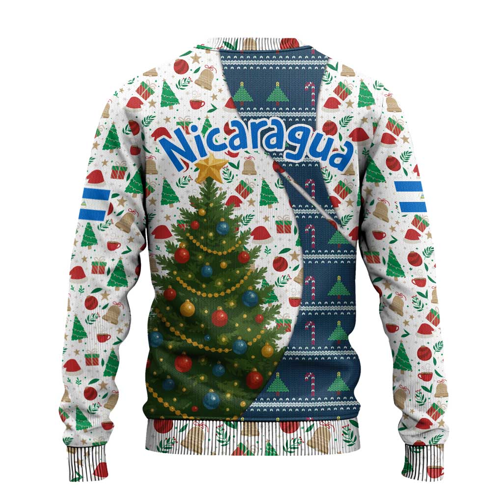 Nicaragua Christmas Ugly Christmas Sweater with Santa Cooking Gallina Rellena Tree Flag and Festive Icons Design - Wonder Print Shop