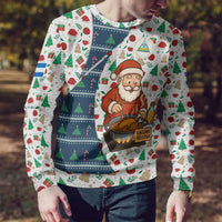 Nicaragua Christmas Ugly Christmas Sweater with Santa Cooking Gallina Rellena Tree Flag and Festive Icons Design - Wonder Print Shop